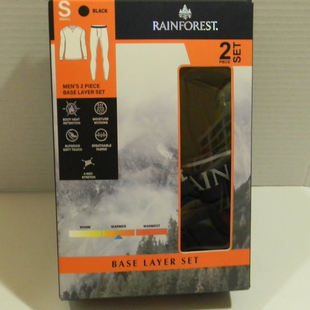Rainforest Base Layer Set Black Men's Sz Small "Warmer" NIB